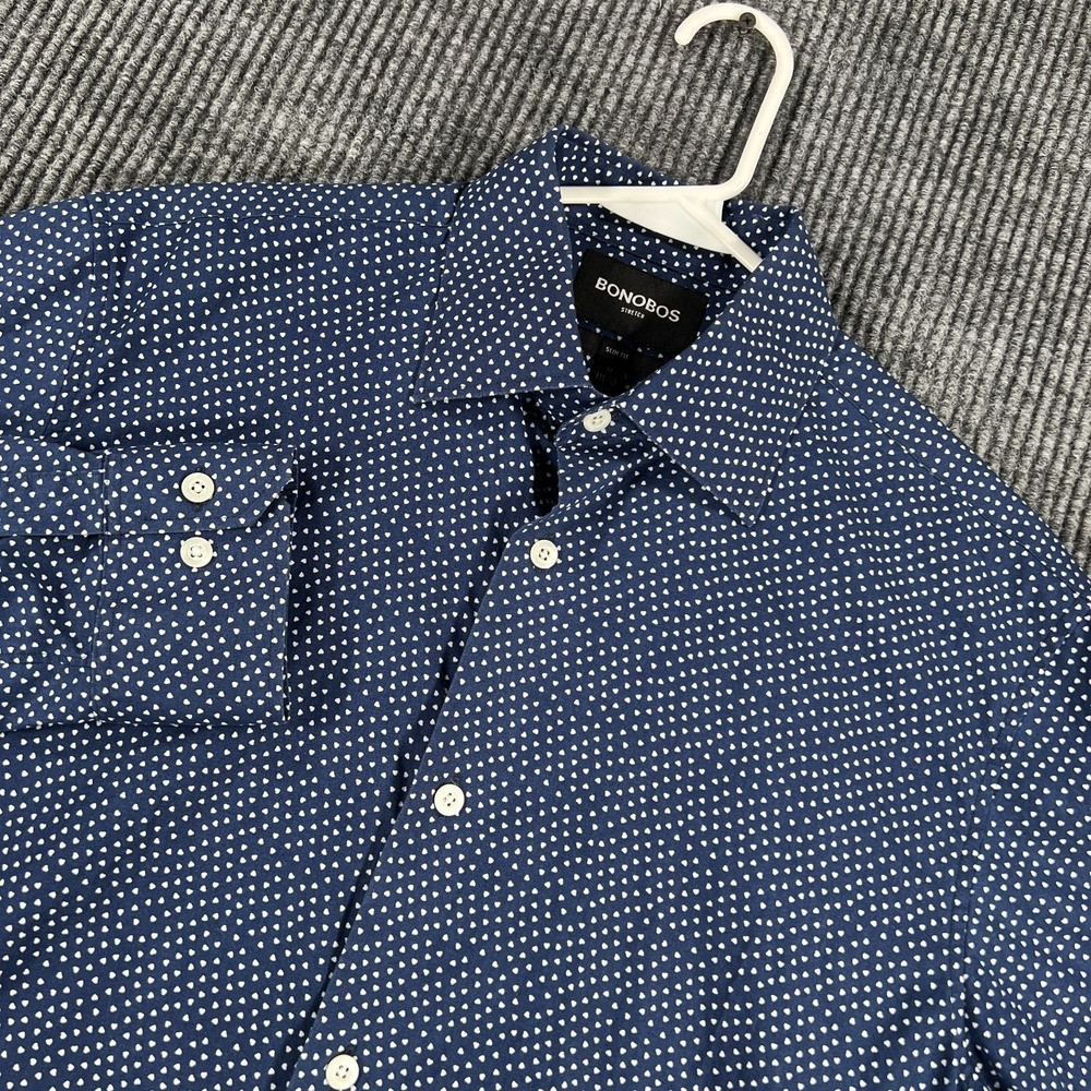 Bonobos Shirt Mens Medium Blue Geometric Long Sleeve‎ Button Up Stretch Casual